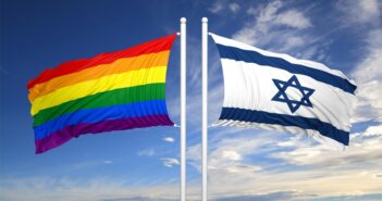 bandeira arco-íris que representa a comunidade homossexual e a bandeira de Israel juntas l Foto: reprodução